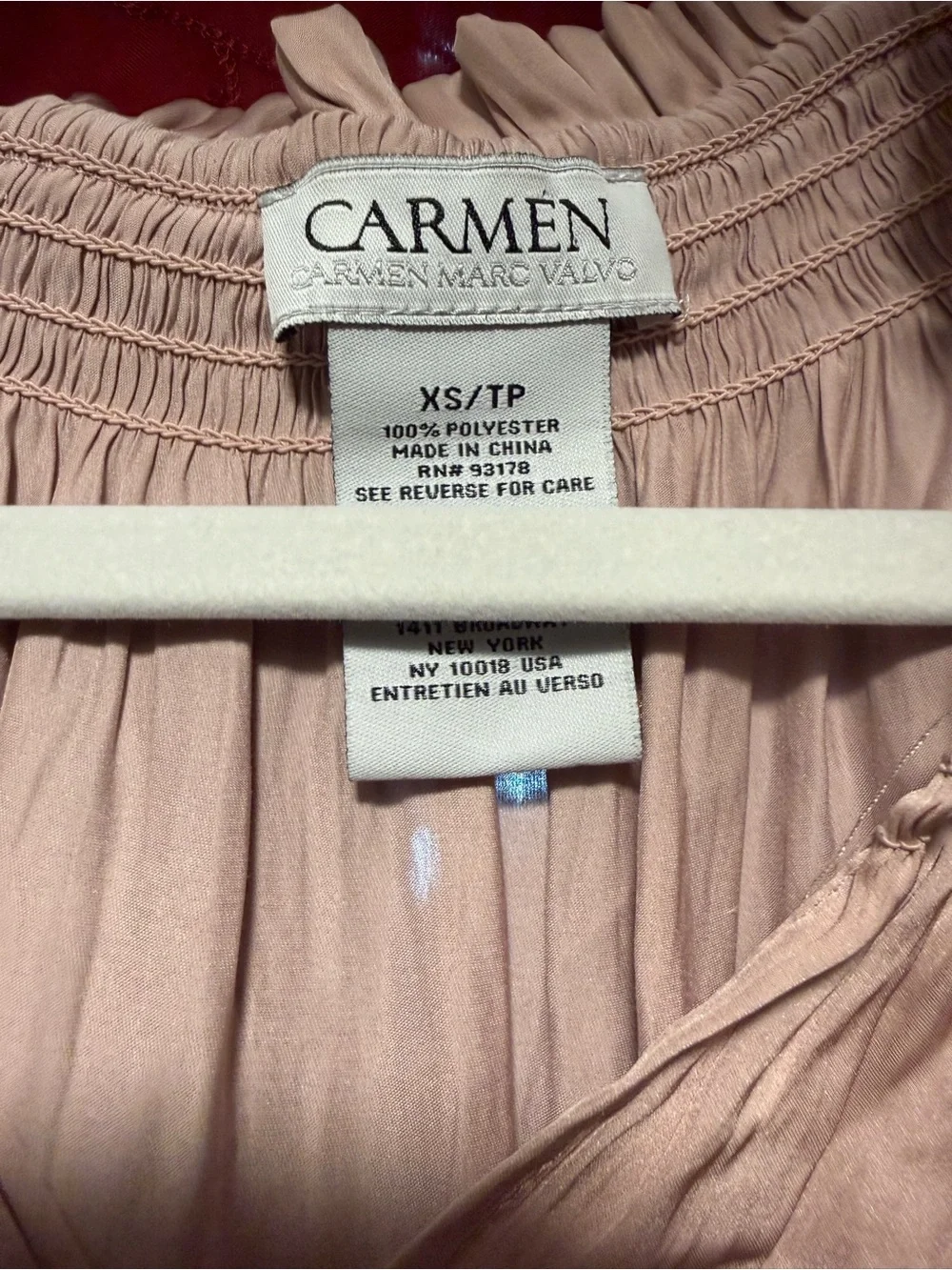 Carmen Marc Valvo Dusty Rose Satin Blouse - Picture 3 of 6